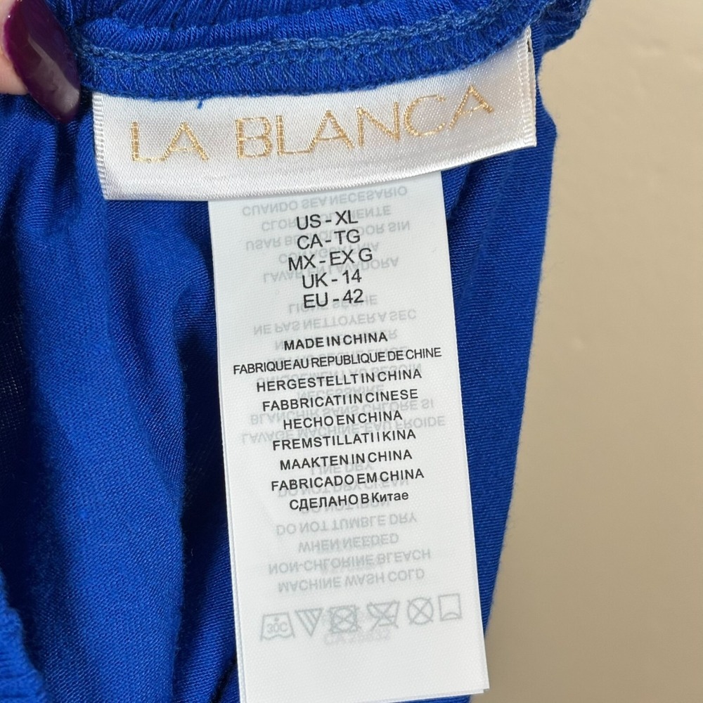 La Blanca Draped Darling Strapless Midi Dress XL Blue Tiered Swimsuit Cover Up - Picture 6 of 10